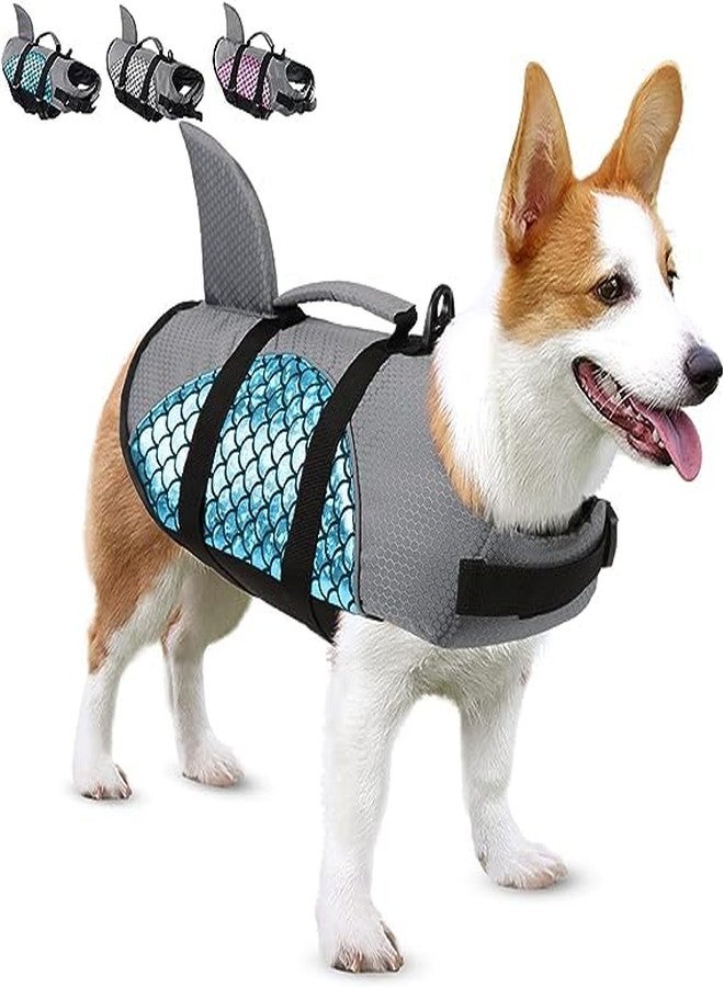 VBM سترة نجاة للكلاب من VBM، بتصميم زعنفة القرش، مزودة بحماية فائقة للكلاب، مع طفو عالٍ ومقبض إنقاذ للسباحة، وحمامات السباحة، والشواطئ، وركوب القوارب، قابلة للتعديل ومقاومة للتمزق. - Image 1